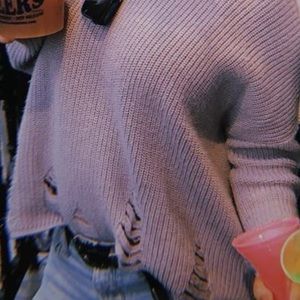 Purple/Lavender Sweater with Ripped Detailing